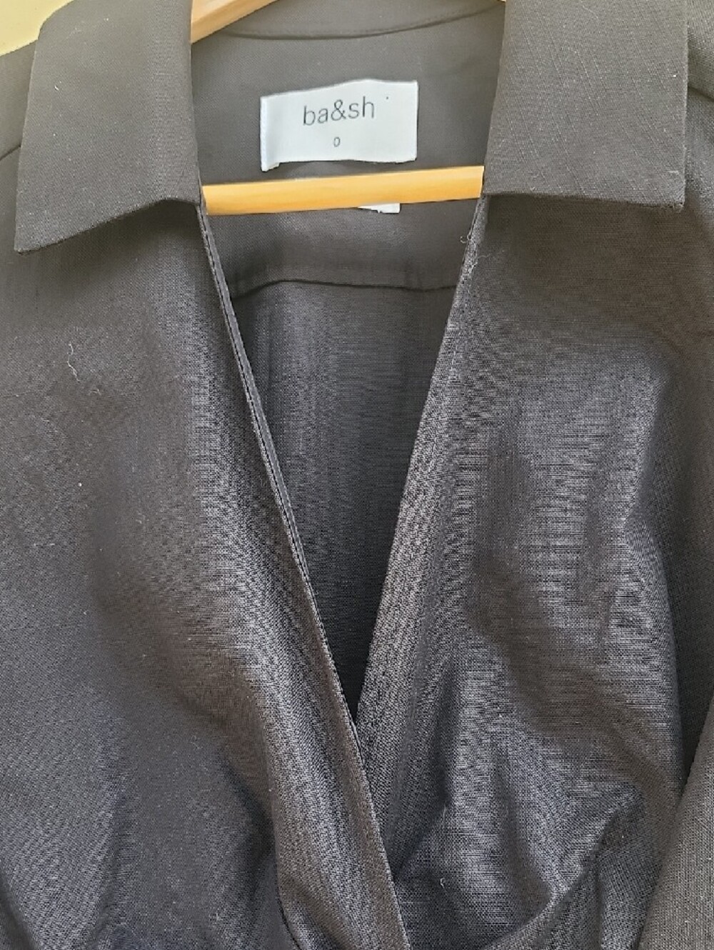 ba&sh Black Cotton Long-Sleeve Wrap Dress with Side Tie - Picture 9 of 14